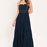 STARS ALONG THE SEAM DENIM MAXI DRESS