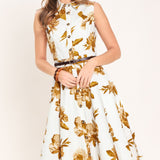 GOLDEN PETALS WOVEN MIDI DRESS
