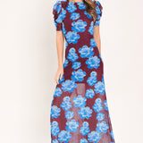 ROYAL BLOOM POWER MESH MIDI DRESS
