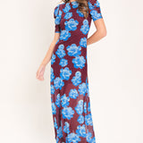 ROYAL BLOOM POWER MESH MIDI DRESS