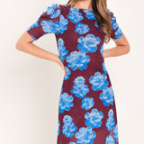 ROYAL BLOOM POWER MESH MIDI DRESS