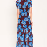 ROYAL BLOOM POWER MESH MIDI DRESS