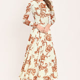 HEIRLOOM FLOWERS POWER MESH MIDI DRESS