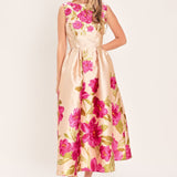 SOFT SATIN FLORAL WOVEN MIDI DRESS