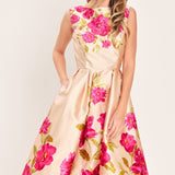 SOFT SATIN FLORAL WOVEN MIDI DRESS