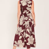 CLARET FLORAL DAY WOVEN MIDI DRESS