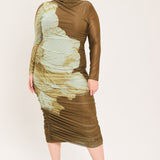 [PREORDER] BROWN BLOSSOM CONTOUR POWER MESH MIDI DRESS