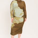 [PREORDER] BROWN BLOSSOM CONTOUR POWER MESH MIDI DRESS