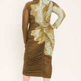 [PREORDER] BROWN BLOSSOM CONTOUR POWER MESH MIDI DRESS