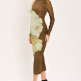 [PREORDER] BROWN BLOSSOM CONTOUR POWER MESH MIDI DRESS