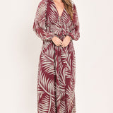 MERLOT LEAVES IN MOTION WOVEN MAXI DRESS