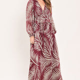 MERLOT LEAVES IN MOTION WOVEN MAXI DRESS