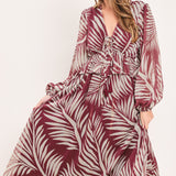 MERLOT LEAVES IN MOTION WOVEN MAXI DRESS