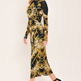 BAROQUE ROSE POWER MESH MIDI DRESS