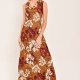 SPICED FLORAL WOVEN MIDI DRESS