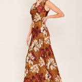 SPICED FLORAL WOVEN MIDI DRESS