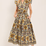 GOLDEN MEADOW WOVEN MIDI DRESS