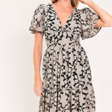 ASHEN FLORAL MAJESTY WOVEN LACE MIDI DRESS