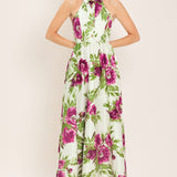 FUCHSIA ROSE HALTER WOVEN MAXI DRESS