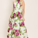 FUCHSIA ROSE HALTER WOVEN MAXI DRESS