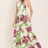 FUCHSIA ROSE HALTER WOVEN MAXI DRESS