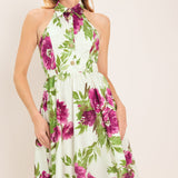 FUCHSIA ROSE HALTER WOVEN MAXI DRESS