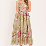 SWEET PEONY MORNING WOVEN MIDI DRESS