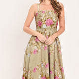 SWEET PEONY MORNING WOVEN MIDI DRESS