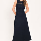 MIDNIGHT GOLDEN SECRET DENIM MAXI DRESS