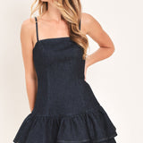 NIGHT OUT FLOUNCE DENIM MINI DRESS