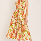 APRICOT SUNSET WOVEN MIDI DRESS