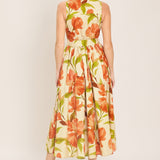 APRICOT SUNSET WOVEN MIDI DRESS