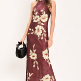 BORDEAUX IVORY BLOOM WOVEN MAXI DRESS