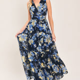 FOIL FLORAL EVENING WOVEN MAXI DRESS
