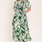 BOTANICAL BREEZE WOVEN TRUE WRAP MIDI DRESS