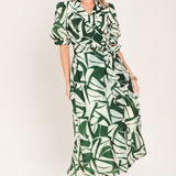 BOTANICAL BREEZE WOVEN TRUE WRAP MIDI DRESS