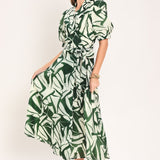 BOTANICAL BREEZE WOVEN TRUE WRAP MIDI DRESS