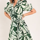 BOTANICAL BREEZE WOVEN TRUE WRAP MIDI DRESS