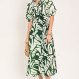 BOTANICAL BREEZE WOVEN TRUE WRAP MIDI DRESS