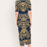 NOBLE GOLDEN FLOURISH WOVEN MIDI DRESS