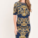 NOBLE GOLDEN FLOURISH WOVEN MIDI DRESS