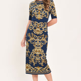 NOBLE GOLDEN FLOURISH WOVEN MIDI DRESS