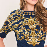NOBLE GOLDEN FLOURISH WOVEN MIDI DRESS