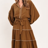 MAPLE TIERED MOMENTS WOVEN MIDI DRESS