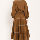 MAPLE TIERED MOMENTS WOVEN MIDI DRESS