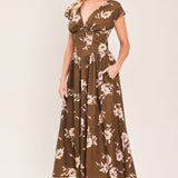 BROWN DAISY WOVEN MIDI DRESS
