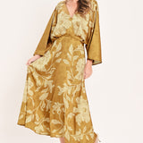 BUTTERSCOTCH BLOSSOM WOVEN MIDI DRESS
