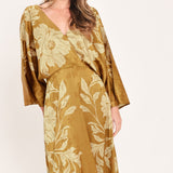 BUTTERSCOTCH BLOSSOM WOVEN MIDI DRESS