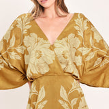 BUTTERSCOTCH BLOSSOM WOVEN MIDI DRESS