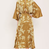 BUTTERSCOTCH BLOSSOM WOVEN MIDI DRESS